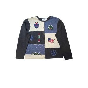 Vintage 90s Liz Claiborne Christmas Sweater XL‎ Blue Nutcracker Granny Cottage